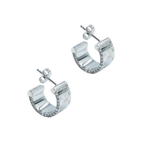 MICHAEL KORS MKJ7846040 SILVER /CRYSTALS STAINLESS STEEL LOGO CUFF EARRINGS - Picture 1 of 4